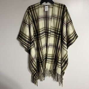 Woolrich Woman's Blanket Wrap Shawl Poncho One Size Multicolored Plaid Fringe